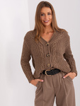 Brązowy damski sweter rozpinany z warkoczami  (BA-SW-8001-1.16P)